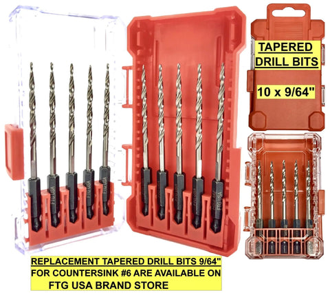 Six Piece Pro Grade Countersink Drill Bit Set With Depth Stop Collar And Tapered Bits For Woodworking includes hex wrench and storage case.