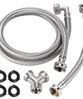 4 Foot Burst-Proof Steam Dryer Hose Kit With Braided Stainless Steel Line 90 Degree Elbow 1 Foot Inlet Adapter Hose And Y Connector