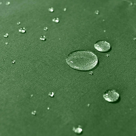 Close-up of water droplets on Beefy 10 Oz Canvas Tarp Heavy Duty Truck Tarp Water Resistant UV Resistant 10x12 Feet Green Tarpaulin Cover