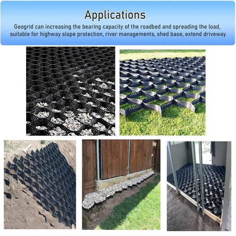 10.2cm Thick Expandable Permeable Gravel Grid With Drainage Holes For Erosion Control 1m By 10m installed in driveway and landscaping