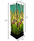Tiffany Style Dragonfly Stained Glass Lamp For Bedside Table Desk Or Piano, green yellow dragonfly pattern, 18in tall, 5.5in wide