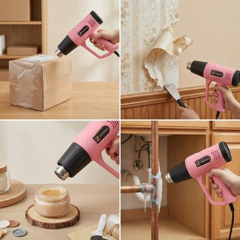 Dual Temp Heat Gun 300C And 600C, 900W To 1300W Hot Air Gun With Overload Protection used for crafts and DIY projects.