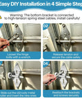 Garage Door Hardware Kit Replacement For 16x7 And 18x7 Doors With Premium White Nylon Rollers Heavy Duty 14 GA Hinges Top And Bottom Brackets Lift Cables And Mounting Screws Ready To Install For Residential Use showing 4-step hinge and cable install