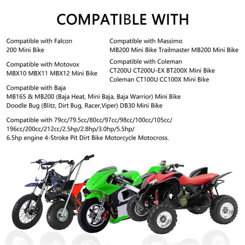 Throttle Cable Kit For Seven Eighths Inch 22mm Bike Throttle Assembly With Beefed Up Twist Grip And Forty Seven Inch Cables Universal Motorcycle Handlebar Grips Compatible With 79cc 80cc 97cc Pit Bike Dirt Bike Mini Bike alongside assorted compatible bikes.