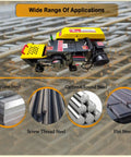 Electric Steel Rebar Cutter Heavy Duty Metal Bar Cutting Machine for Reinforcing Steel Cuts Round Bars from 0.24 to 1.4 Inches with Foot Pedal 2870 RPM 3 KW 220V Three Phase shown cutting various steel types