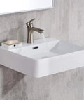Wall Mount Bathroom Sink, Small White Rectangular Ceramic Vessel Sink For Modern Baths, 20 By 17 Inch, shown with faucet on