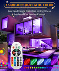 Storefront RGB LED Strip Lights With Bluetooth App Control And Remote, illuminating a modern building with vibrant colors
