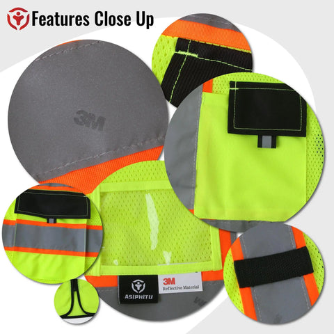 Close-up of Tough As Nails High Visibility Reflective Safety Vest For Men And Women Ansi Isea Class 2 Certified features and materials.