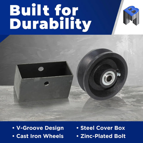 cast iron V groove gate wheel with steel cover box for durability