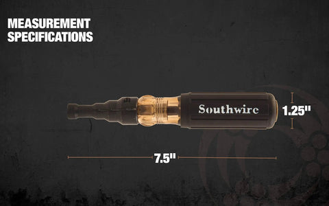 Dual Function Reaming Screwdriver For Inside And Outside Conduit With Cushioned Grip Removable Head Power Drill Compatible Pro Grade Heavy Duty Tool showing size measurement specifications 7.5 inches by 1.25 inches