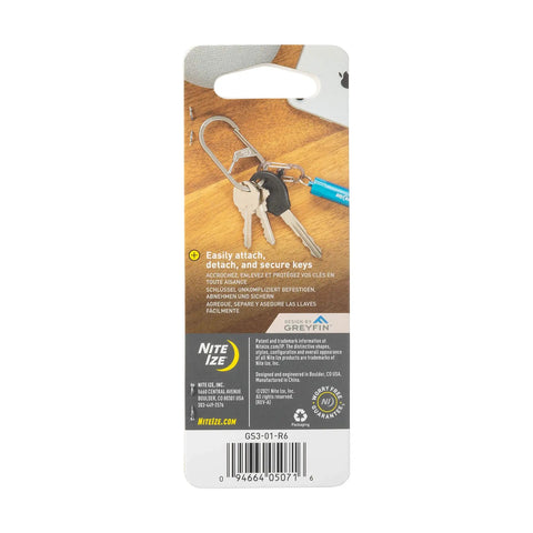 Packaging of G-Series Dual Chamber Carabiner Size 3 One Pack Black Grab-And-Go Key Clip With Dual Gates and attached keys