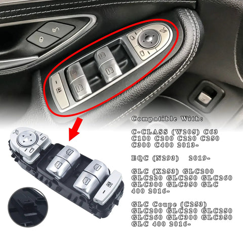 Mercedes Benz Power Window Switch Button Replacement for C300 C400 C43 AMG C63 AMG GLC300 GLC350e 2015 2020 2016 2019 W205 X253 C253 Black Plug And Play Easy Install OEM Style Replaces 2229056800