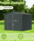 8x8 Ft Outdoor Storage Shed With Upgraded Metal Frame And Lockable Doors Weatherproof Garden Tool Shed dimensions view