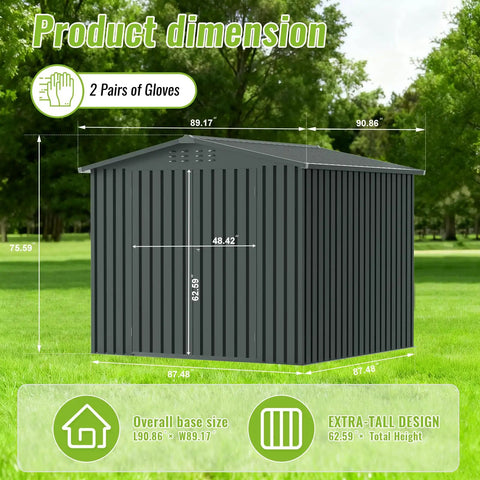 8x8 Ft Outdoor Storage Shed With Upgraded Metal Frame And Lockable Doors Weatherproof Garden Tool Shed dimensions view