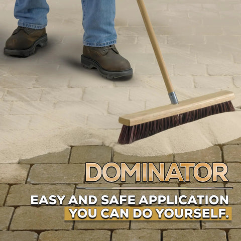 Applying 10 Pound Natural Ivory Polymer Sand With Ceramic Flex Technology for flexible, durable paver joints on stone surface.