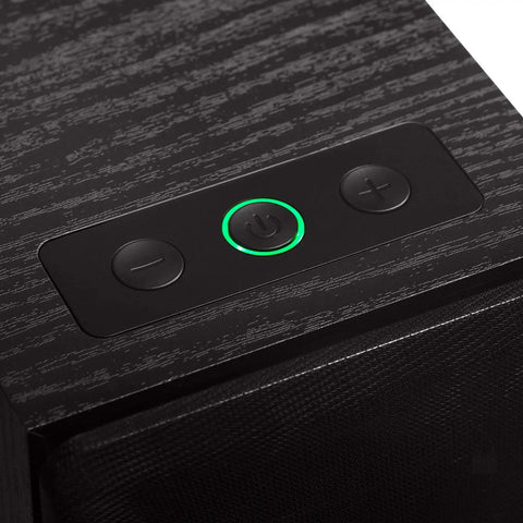 Close-up of control buttons on R33BT Bluetooth Bookshelf Speakers And 2.0 Powered Studio Monitors Black Wood Enclosure Pair With Bluetooth 5.0