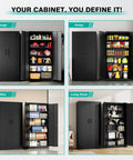 Lockable 71 Inch Metal Storage Cabinet With 2 Doors And 6 Adjustable Shelves Heavy Duty Steel Tool Cabinet used in various settings