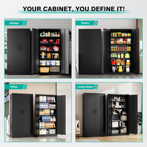 Lockable 71 Inch Metal Storage Cabinet With 2 Doors And 6 Adjustable Shelves Heavy Duty Steel Tool Cabinet used in various settings