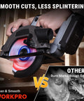 Comparison of WORKPRO circular saw with clean cuts and another with burn marks for 10 Inch 60T Fine Finish Woodworking Circular Saw Blade