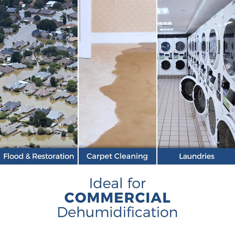 Heavy Duty 113 Pint Commercial Dehumidifier For Crawl Spaces And Basements Kicks Out Stubborn Moisture Fast Covers Up To 1200 Square Feet, used in flood restoration and laundries.