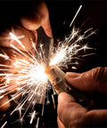 Sparks from Flint And Steel Fire Starter Kit With Hand Forged Carbon Steel Striker, English Flint Stone