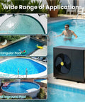 Extend Your Backyard Swim Season Way Past Late Summer With This Energy Smart Electric Pool Heat Pump Cranking Up Water Temps Smooth For Above Ground And Inground Pools Up To 12000 Gallons used in various pool shapes.
