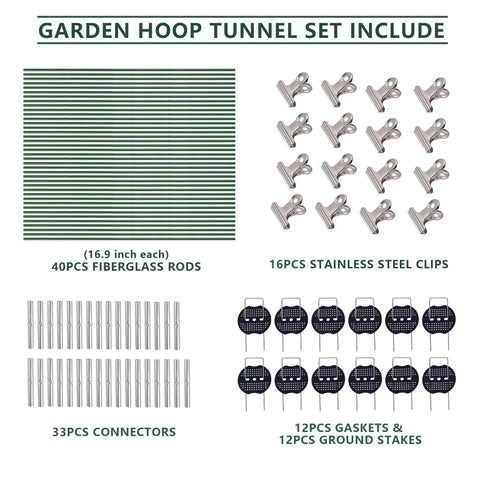 40 Piece Fiberglass Greenhouse Hoops Kit For Raised Beds With Ground Stakes Connectors And Clips DIY Grow Tunnel Kit