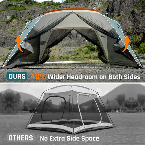 Comparison of Screen House Tent 12x12 Feet Screen Room With Mesh Gazebos And Two Zipper Doors highlighting wider headroom.