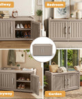 Waterproof UV Resistant Shoe Cabinet Storage Bench Indoor Outdoor With Adjustable Shelves Double Door Grey For Entryway Bedroom Hallway And Living Room Durable Space Saving Organizer That Holds Up To Eight Pairs in various home settings.