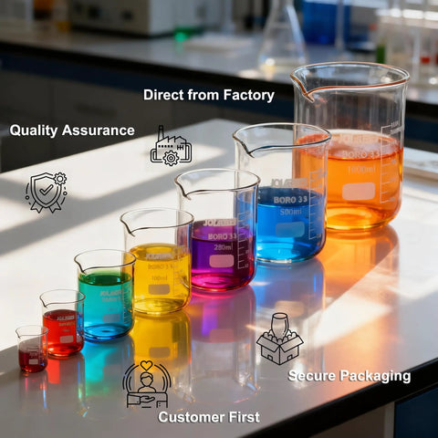 7 Piece Glass Beaker Set For Lab And Classroom With Printed Graduations 10Ml To 1000Ml Borosilicate Glass Griffin Beakers