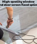 Person installing mesh screen with 250 Ft Screen Spline Replacement Black Window Retainer Spline for hollow serrated doors and windows.