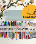 CRAVERLAND universal pen adapter; blue cutting-machine base with over 80 colorful pens and orange CRAVERLAND logo