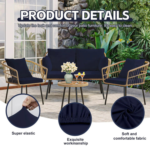 Patio furniture with navy 8 Piece Patio Cushion Covers Set For Outdoor Cushions That Stretch To Fit 20 To 27 Inch Cushions