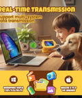 1000X Kid Friendly Digital Microscope With 2.4 Inch 4K IPS Display And 2MP Camera, standalone yellow handheld microscope showing butterfly on laptop