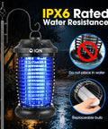 Outdoor Bug Zapper Plug In Electric Mosquito Killer With 15W UV Light And 4200V Grid, IPX6 water resistant design.