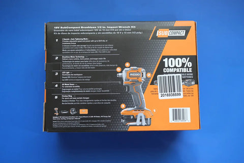 Box of 18V Subcompact Brushless Cordless Half Inch Impact Wrench Kit With 2Ah Battery For Tight Spaces And Heavy Duty Automotive Work