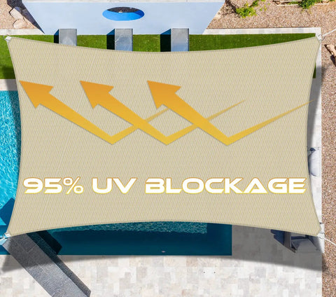 10 By 14 Feet Sun Shade Sail Rectangle Outdoor Canopy Cover UV Block For Backyard Beige Premium 180gsm HDPE Fabric