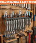 Heavy Duty Metal Plier Organizer And Wall Mount Tool Rack For Garage And Workshop Storage Black Utility Holder with tools displayed
