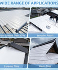 Bulletproof Self Adhesive Rubber Roofing Membrane Roll 39 By 16 Point 4 Feet applied on various roof types including wooden and ceramic.