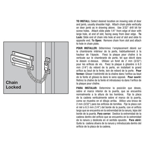 Illustration of Chain Door Guard With Steel Chain For Swinging Doors, Stamped Steel Construction, White Painted Finish, Easy Install
