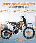 Side view of G300 Pro Electric Dirt Bike for Adults with 72V 30Ah Battery, 6500W Peak Power, 178 lbs, black color in urban setting.