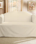 Cotton Duck Sofa Slipcover For T Cushion Loveseat One Piece With Seat Seam Elastic, Relaxed Fit, Natural Color, No Fuss