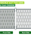 9x18 Reversible Outdoor Camping Rug Weatherproof Patio Mat For RV Beach Backyard Deck And Picnic Two Gray And White Patterns Flip For A Fresh Look In An Instant showing front and back