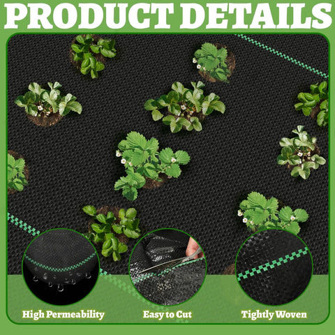 Garden Weed Barrier Fabric With Pre-Punched 132 Planting Holes For Quick No-Fuss Planting 4ft by 33ft woven geotextile mat
