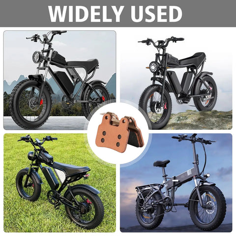 Beefed Up Ceramic E Bike Brake Pads For XD KLBS DOT4 Hydraulic Brakes Front And Rear, shown with compatible e-bikes