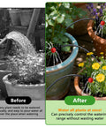 Comparison of manual plant watering and Eight Hole Adjustable Drip Irrigation Emitters With Anti Clogging Flow Control For Micro Drip Irrigation Systems Red Color 360 Degree Sprinklers For Your Garden Tubing Easy Flow Adjustment For Lawn And Plants.