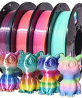 Shiny Rainbow PLA Filament Bundle For 3D Printing, 1.75mm, 200g Per Spool, 4 Spools Included, with dragon figurines