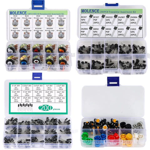 2830 Piece All In One DIY Electronics Components Kit with resistors, capacitors, LEDs, triodes, stored in transparent cases for Arduino.