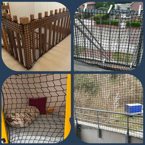 Kid And Pup Safe Rope Net for balcony railings 3x6 ft knotless polyester safety netting for stairs and bunk beds.