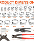 560 Piece Stepless Single Ear Hose Clamp Kit With Pliers, 22 Sizes From 5.3 To 36.1mm, 304 Stainless Steel Leak Proof Clamps